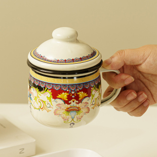 办公室喝水带盖子 咖啡精致搪瓷欧式 新款 大肚马杯夏季