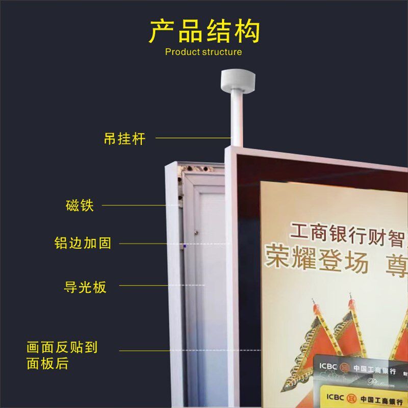工行小铝边4.2公分双面磁吸灯箱led超薄银行橱窗吊挂式广告牌