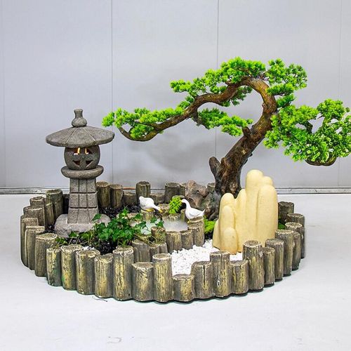 假山造景室内楼梯底下仿真绿植景观橱窗干景枯山水布置装饰品