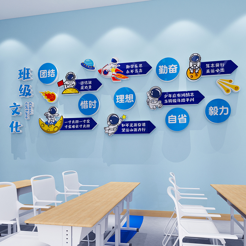 宇航员班级文化墙贴纸托管辅导教室装饰布置中小学生励志标语开学