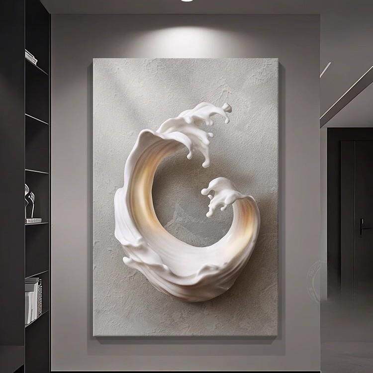 轻奢高级感入户玄关装饰画浮雕立体感走廊过道壁画海浪客厅落地画