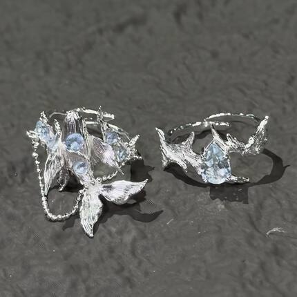 「海沫星鳞」小众独特鲸鱼戒指轻奢梦幻人鱼风简约气质清冷指环