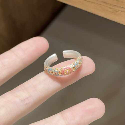 国风新中式珐琅金色戒指重工轻奢戒指精致古风配饰2025新款爆款