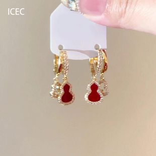 秋冬福禄葫芦耳环时尚轻奢气质红色流苏耳扣耳坠时髦吊坠喜庆耳饰