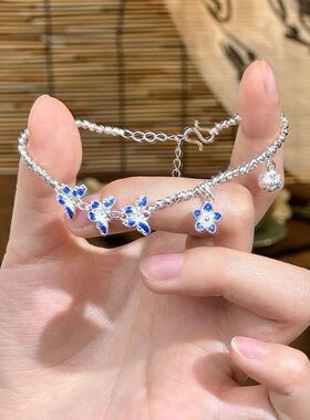 新中式珐琅蓝蝶银色手镯女民族风高颜值手链轻奢小众设计精致手饰