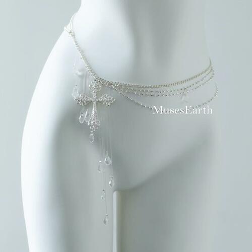 十字架腰链Y2K千禧辣妹双层街头珍珠亚比文化裤链裙链哥特朋克风