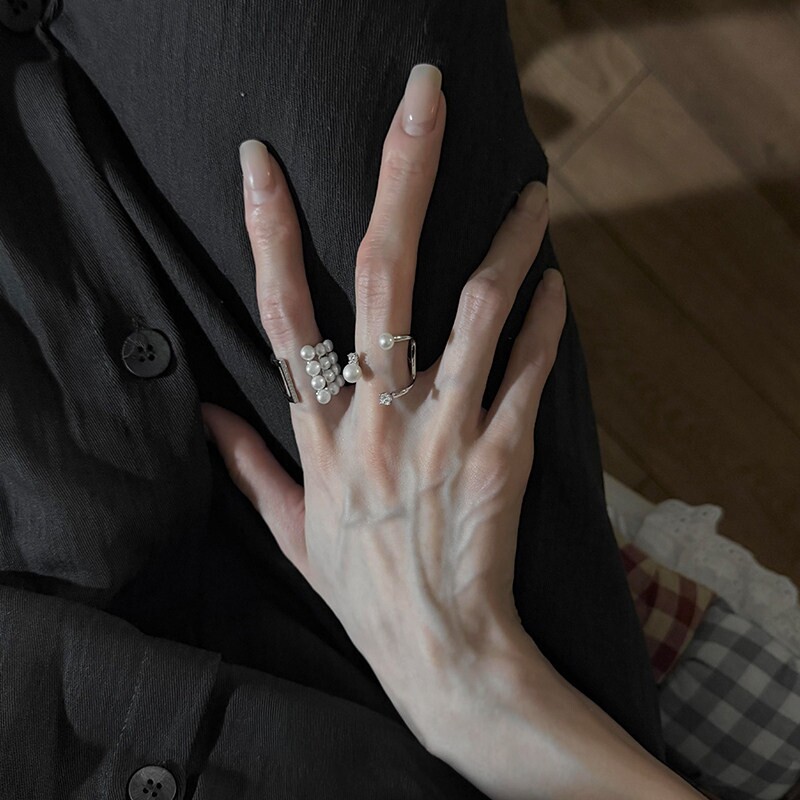 复古仿珍珠不规则戒指女款小众设计独特食指戒清冷感时尚气质指环