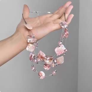 巴洛克异形珍珠多层粉不规则碎石项链女新款夸张小众叠戴锁骨颈链