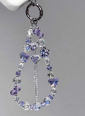 【紫韵甜心】爆闪紫色爱心流苏手机链手机挂绳小众包相机挂件挂饰