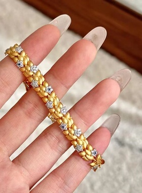 金色麦穗花朵手链2025新款小众设计高级感轻奢中古重工哑光手饰