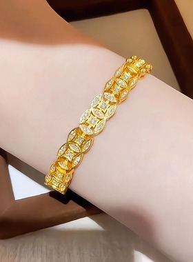 金色盘缠铜钱手链女新中式精致时尚五帝钱手镯轻奢高级感手环手饰