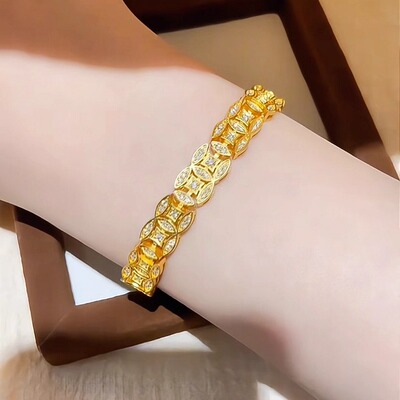 金色盘缠铜钱手链女新中式精致时尚五帝钱手镯轻奢高级感手环手饰