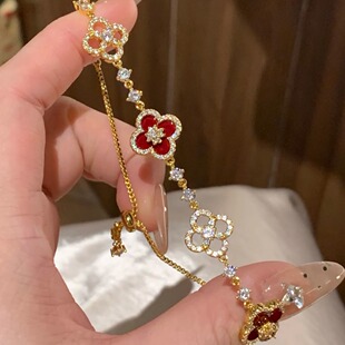 千金感幸运四叶草手链精致显白轻奢法式可调节手环女四叶花手镯