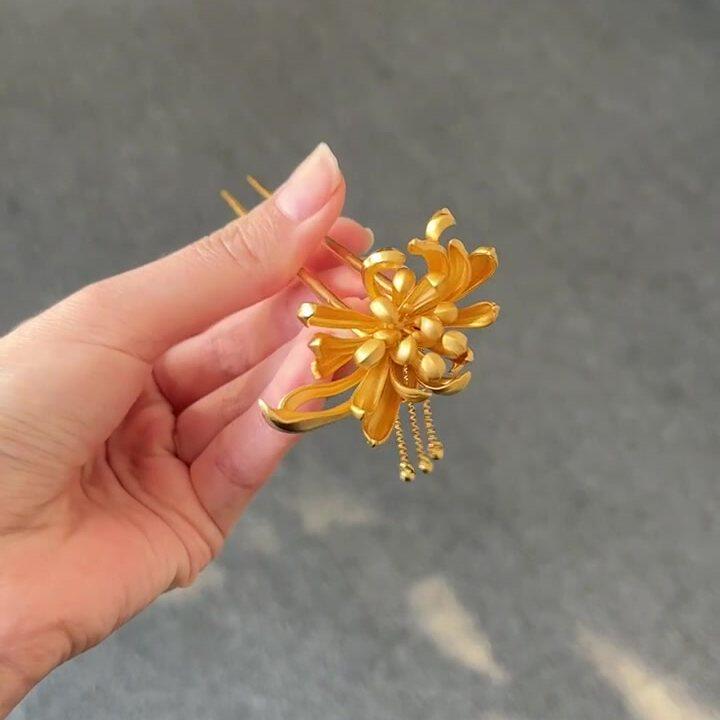中式菊花发簪发饰东方美学高颜值优雅古典气质汉服国风首饰装饰