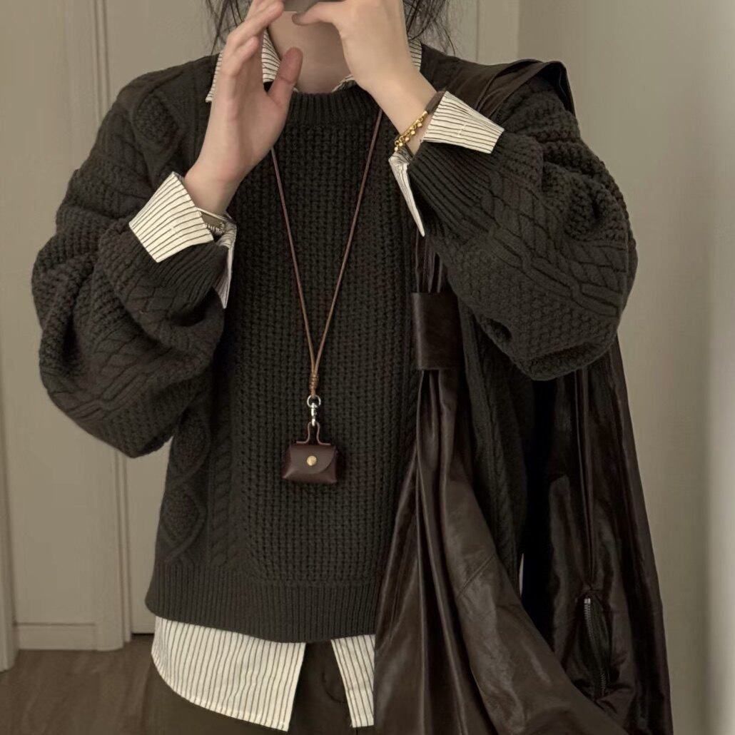 复古皮质零钱耳机包包挂脖项链百搭通勤长款毛衣链高级感挂件饰品