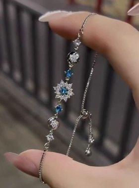 超仙清冷感蓝色雪花闪钻手链女