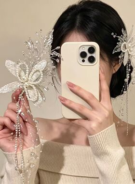 云雾漫纱新中式汉服花朵流苏发夹