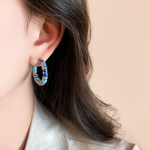 蓝色系珐琅耳圈女复古重工气质高级感耳环轻奢小众民族风耳钉耳饰