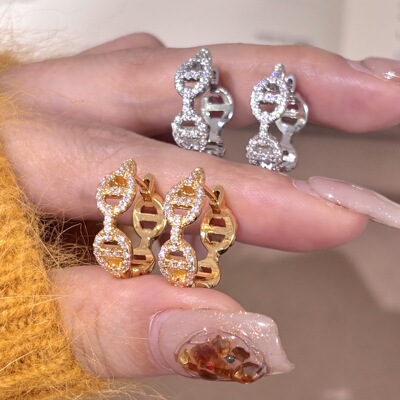 法式中古轻奢满钻猪鼻子耳扣女小众气质百搭个性耳环简约精致耳饰