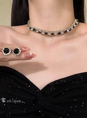 法式小香风几何水钻锁骨链套装