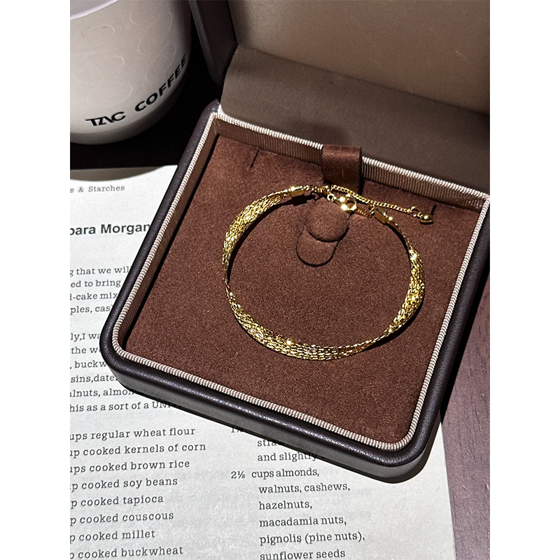 黄金色爆闪车花线莫比乌斯手镯法式意大利老钱风多层环绕镯子手环