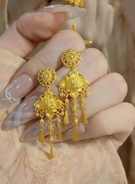 金店同款金色宝相花流苏耳环