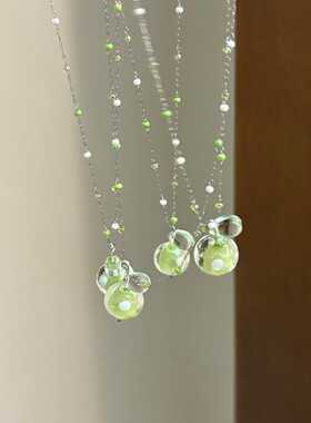 初夏清爽青苹果波点琉璃锁骨链