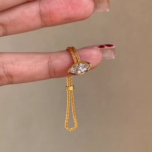 古董vintage马眼钻软链戒指可抽拉调解食指戒尾戒小众指环女新款