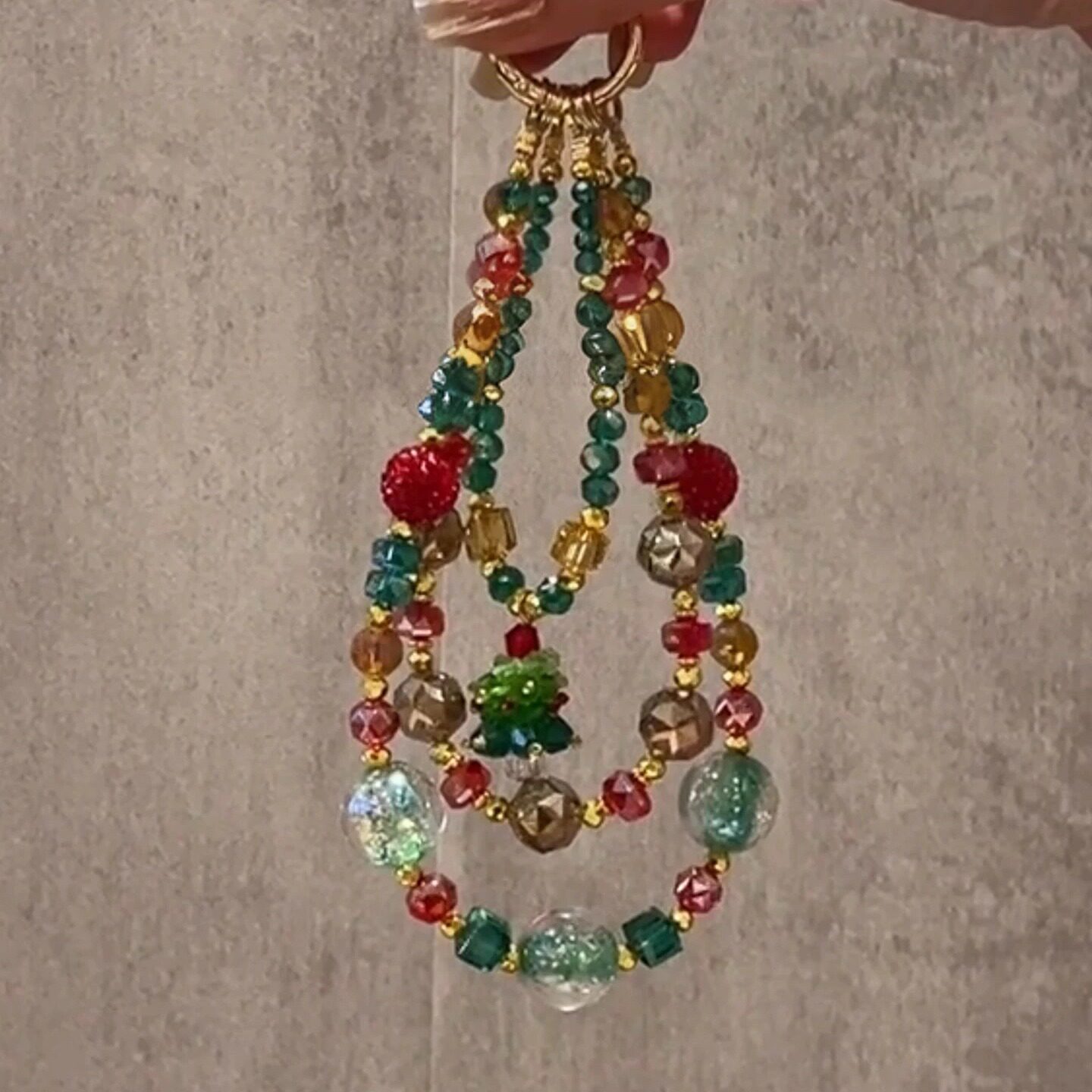 圣诞限定！独家自制圣诞树三层环绕串珠手机链可爱重工包挂配饰女