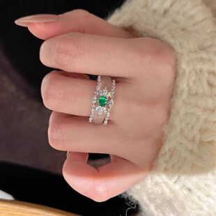 「繁华绿珠」新中式冰透精致戒指小众设计感清冷富贵高级感食指环