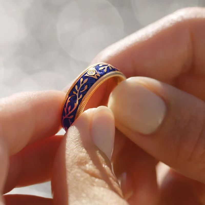 新款神印王座定情信物勿忘我戒指珐琅彩可转动指环复古爆款饰品