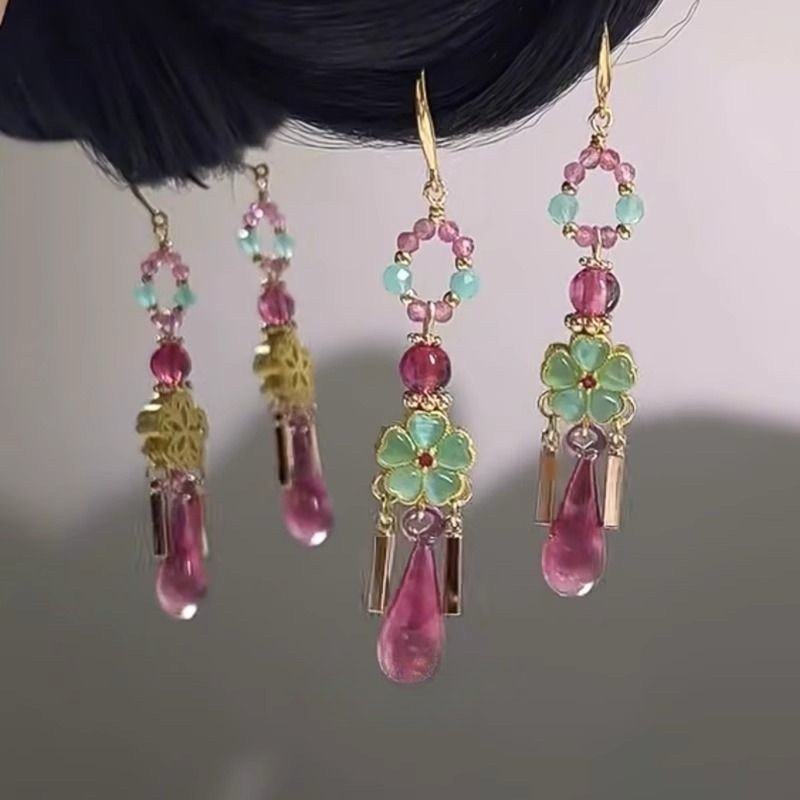 新中式古风粉色水滴吊坠流苏耳环民族风耳环配饰耳坠时尚潮流女,饰品/流行首饰/时尚饰品新,耳环,淘宝优惠券,粉丝福利购,淘宝优惠卷