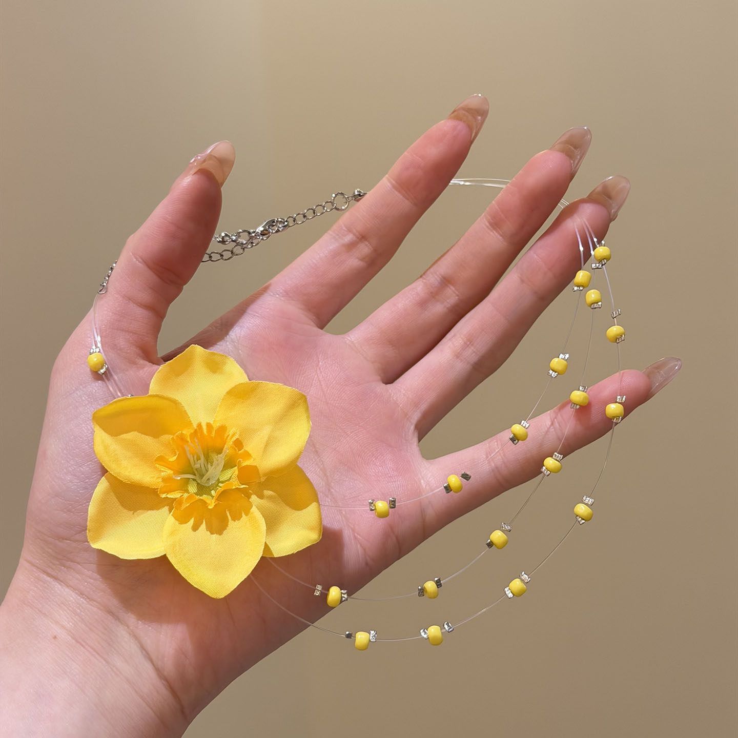 【浪漫格桑花】甜美黄色花朵串珠项链女小众设计甜美百搭锁骨链