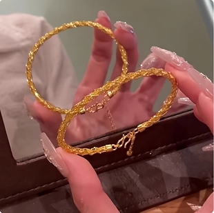 「金光熠熠」古法仿金碎碎冰爆闪手镯新中式复古轻奢精致小众手饰