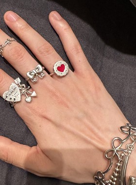 小众款！复古日韩ins风银色爱心叠戴戒指女小众设计开口指环简约