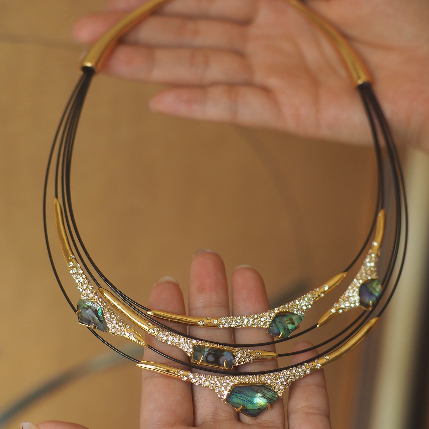 爆款中古绿色闪钻小众多层项链choker轻奢气质设计感2025宴会项链