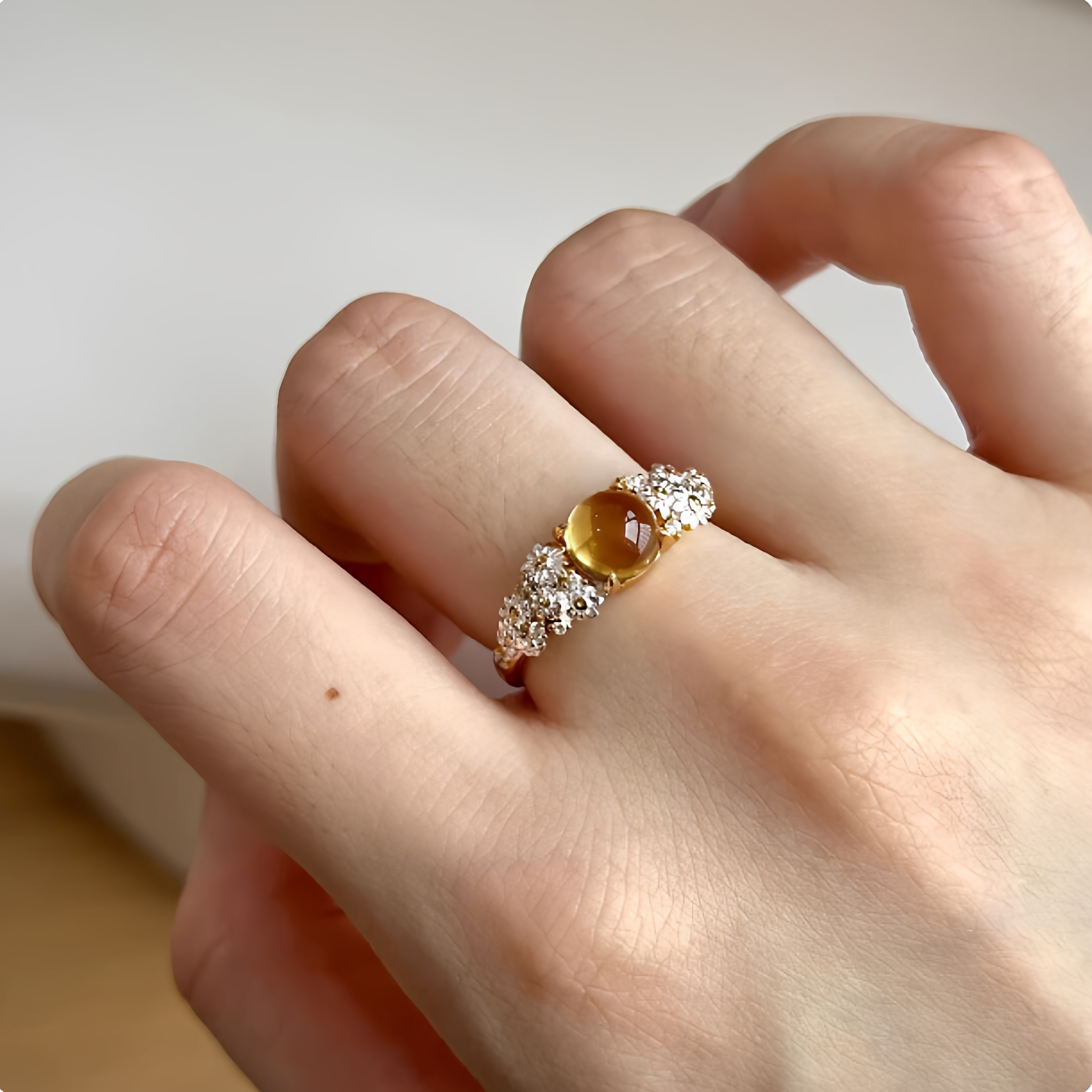 法式复古优雅蛋面雏菊花朵戒指重工贵气精致指环可调节宫廷风小众