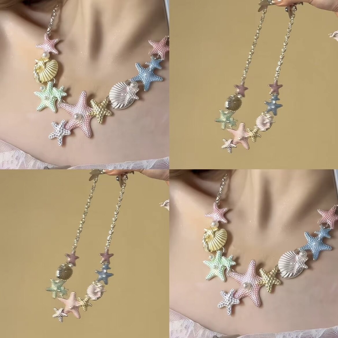 彩色欧美珍珠项链海星贝壳项链海边度假西米亚海滩拍照颈链锁骨