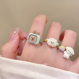 趣味卡通滴釉小狗戒指女小众设计感甜美指环可调节创意可爱食指戒