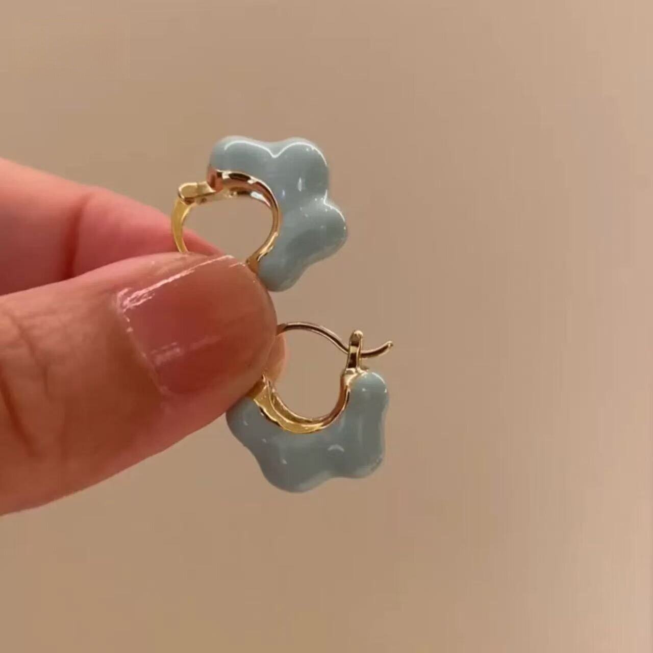春夏小花花~baby雾霾蓝花朵金耳扣女C圈耳环独特漂亮耳饰耳圈女款
