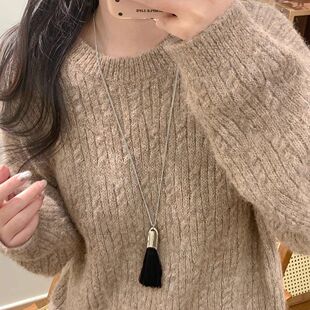 韩系ins风毛刷子流苏项链女小众设计感气质百搭毛衣链高级感配饰