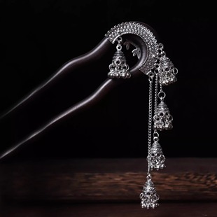 新中式国风流苏发饰古风铃铛发簪苗族古银风头饰古装汉服挽发发钗