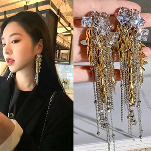 金色烟花麦穗流苏耳环珍珠花朵镶仿锆高级感拼色满钻水滴耳饰新娘