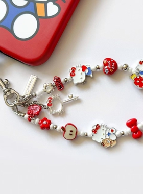 Kitty猫手机链串珠挂绳挂饰ccd相机包包手挂绳件复古风百搭手链条