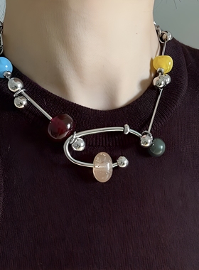 彩虹交响乐~不规则撞色串珠项链女2025新款爆款小众设计夸张配饰