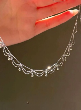 法式银蕾丝碎珠流苏锁骨链