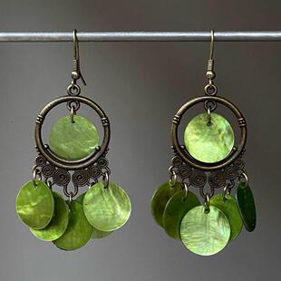 【青贝】小众设计波西米亚风绿贝壳耳环复古文艺古着高级感耳饰