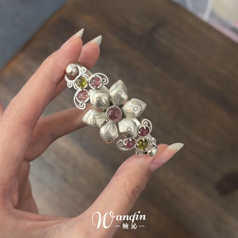 「珠花沉韵」新中式银色立体花朵手镯民族风精致轻奢高级感手饰女