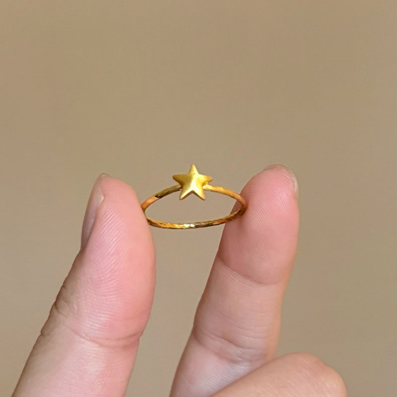 复古金色磨砂星星螺旋戒指女小众设计食指戒精致气质百搭高级指环