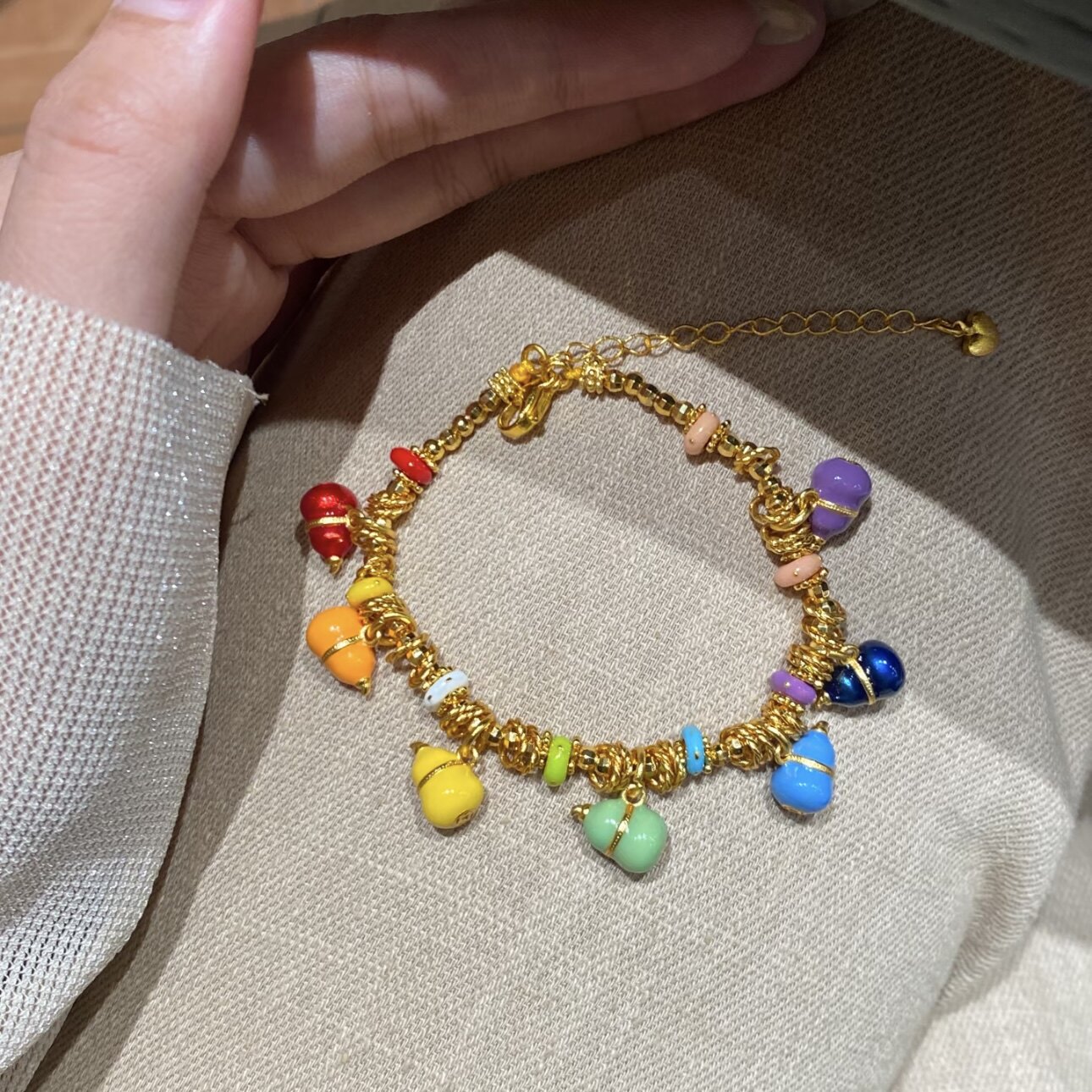 多巴胺葫芦古法金色盘缠手链女款